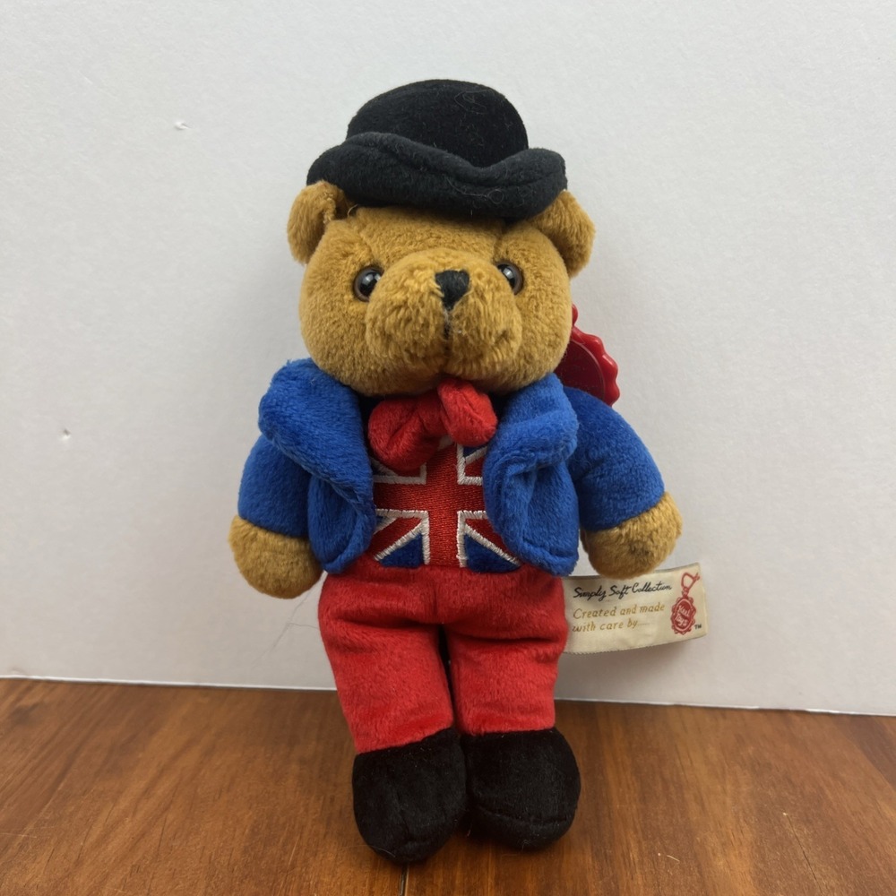 Keel Toys Simply Soft Bears England Teddy Plush Top Hat Bow Tie Union Jack 8"‎